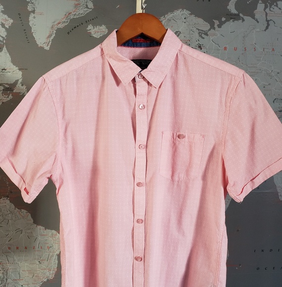 LON NYC Mens Pink/ white dotted Short Sleeve Shirt - Picture 6 of 6